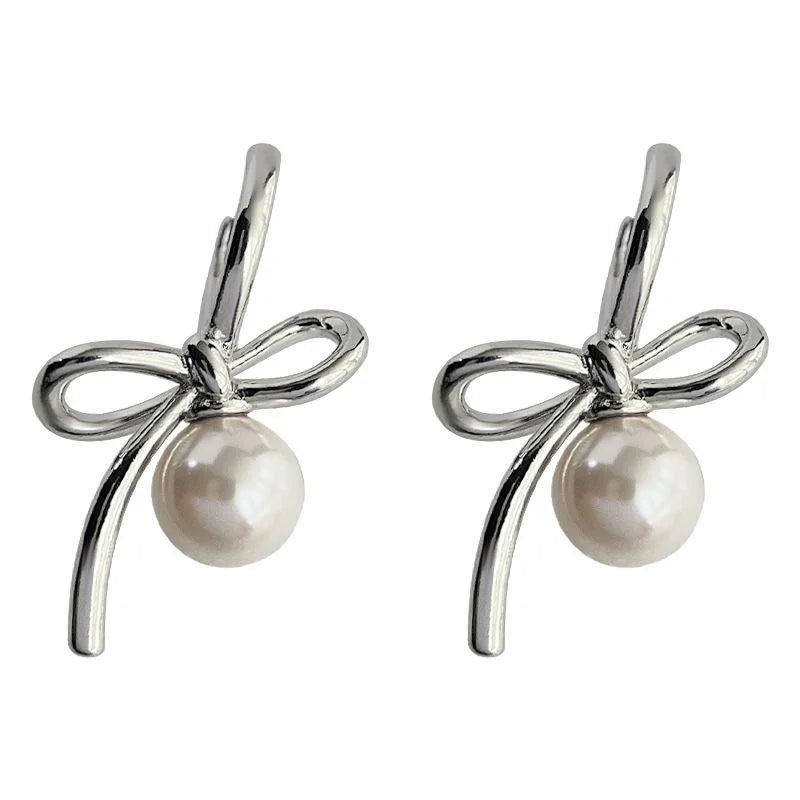 2025 New Bowknot Glass Pearl Copper Drop Earrings For Women Style Designer Jewelry