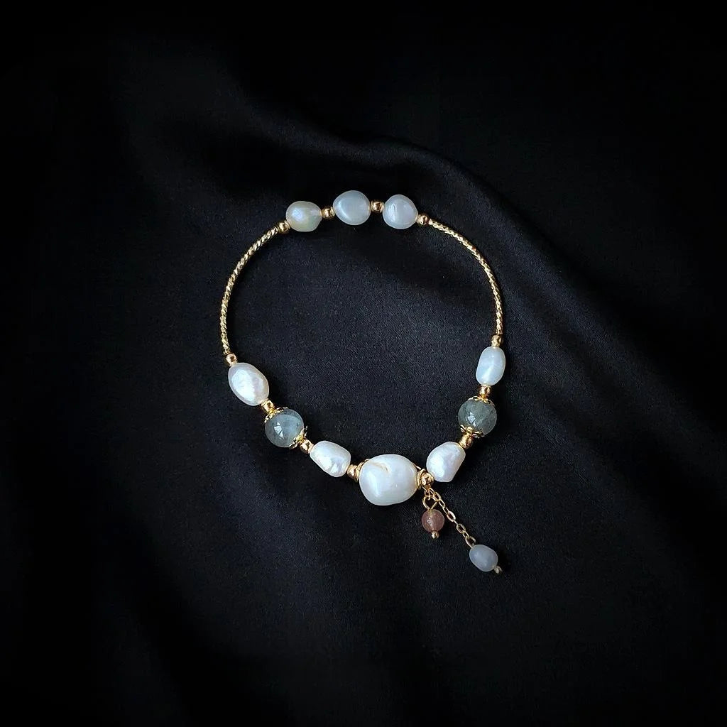 Handmade Freshwater Pearl And Moonstone Bracelet For Women Korean Minimalist Geometric Jewelry