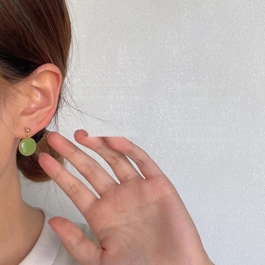 Mint Green Round Geometric Copper Stud Earrings Korean French Niche Style Jewelry
