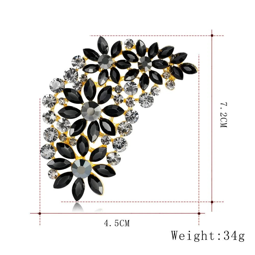 Elegant Crystal Rhinestone Floral Feather Brooch With Marquise Stones, Women's Lapel Pin Corsage Gift