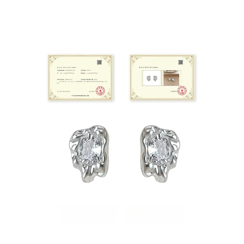 Designer Liquid Irregular Silver Plated Zircon Geometric Style Stud Earrings For Women