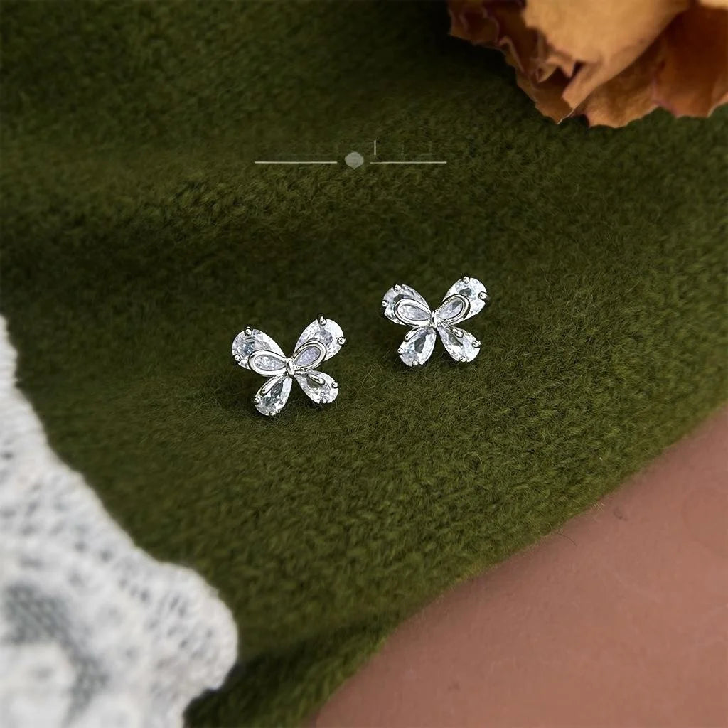 Minimalist Micro Pave Zircon Butterfly Copper Stud Earrings Elegant Sweet Style