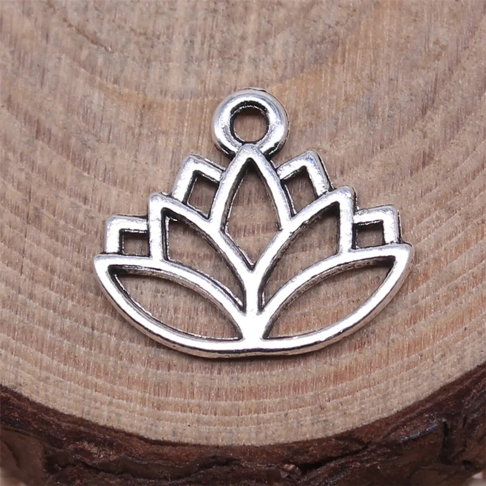 16x14mm 0.6g Multicolor Zinc Alloy Lotus Flower Charm Pendant for DIY Necklace Bracelet Making