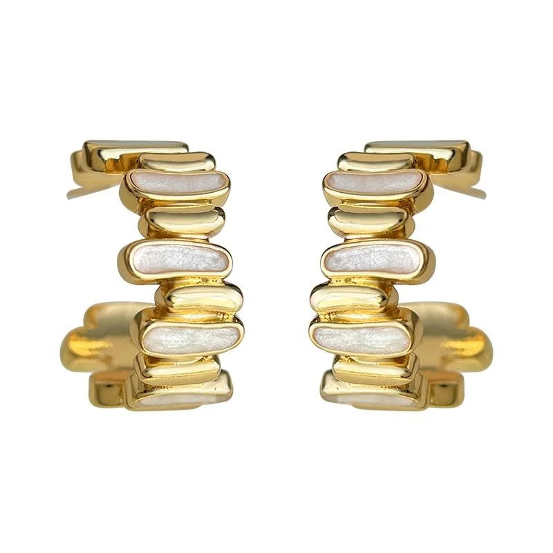 Light Luxury 14K Plated Copper Enamel Irregular Round Geometric Drop Earrings
