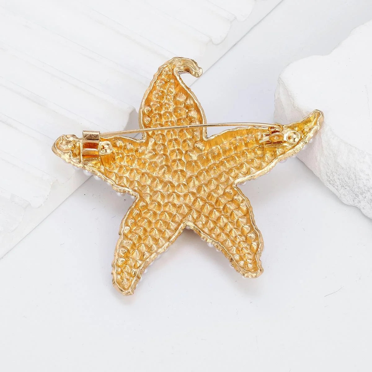 Luxury Starfish Brooch With Pearls And Rhinestones, Gold Alloy Lapel Pin Corsage Suit Accessory Gift