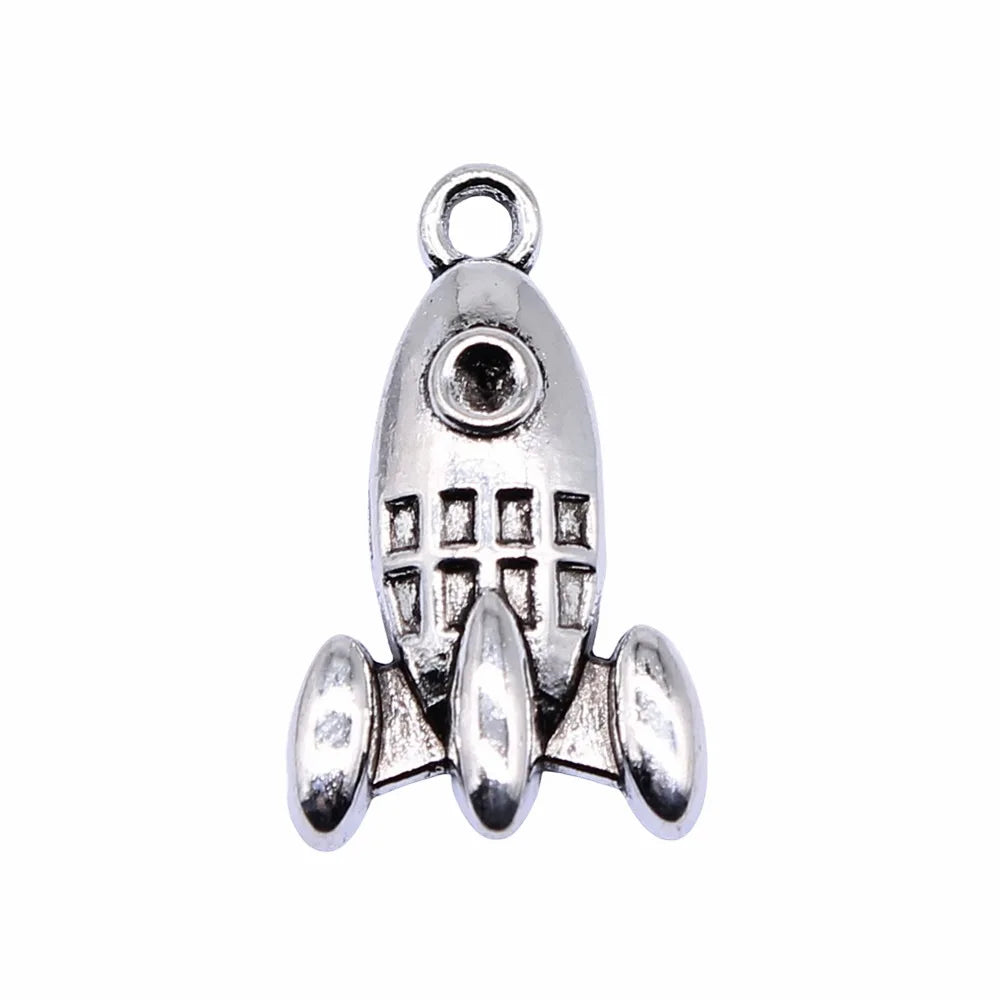 14x23mm 1.3g Antique Silver Zinc Alloy Rocket Charm Pendant for DIY Space Theme Jewelry Making