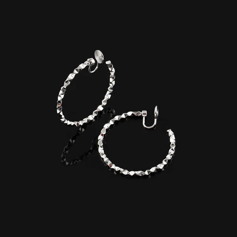 Elegant Gold Alloy Faceted Circle Hoop Stud & Clip On No Piercing Spiral Disc Fashion Earrings