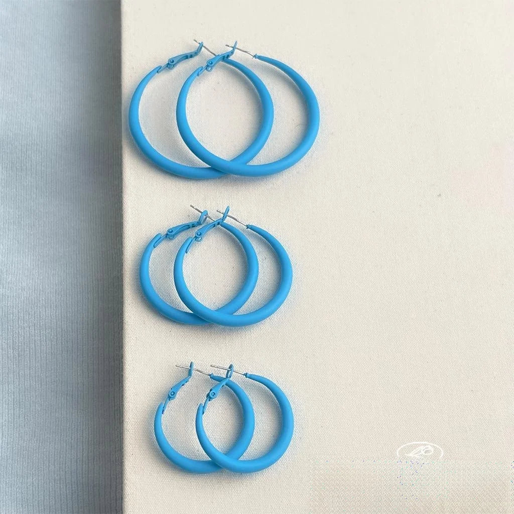 Haze Blue Enamel Metal Geometric Round Drop Earrings For Women Vacation Style Jewelry