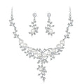 Elegant Pearl Rhinestone Floral Necklace And Earrings Jewelry Set Silver Alloy Bridal Jewelry For Wedding Party