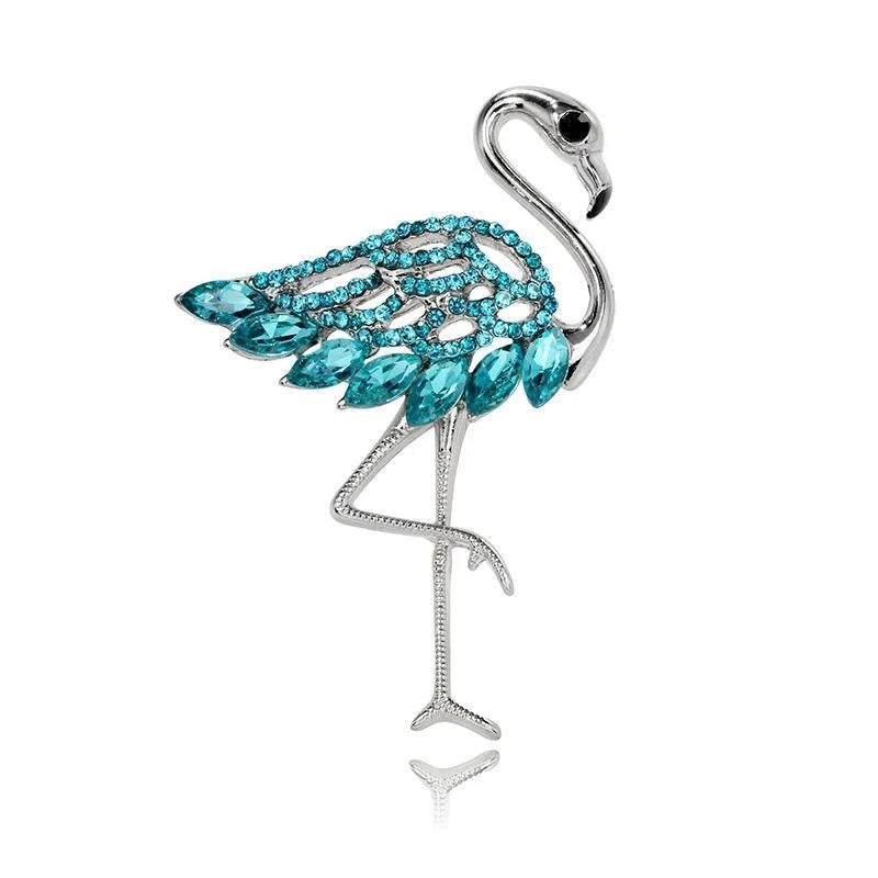 Luxury Rhinestone Flamingo Brooch With Pink Crystal Wings, Elegant Animal Lapel Pin Corsage Suit Accessory