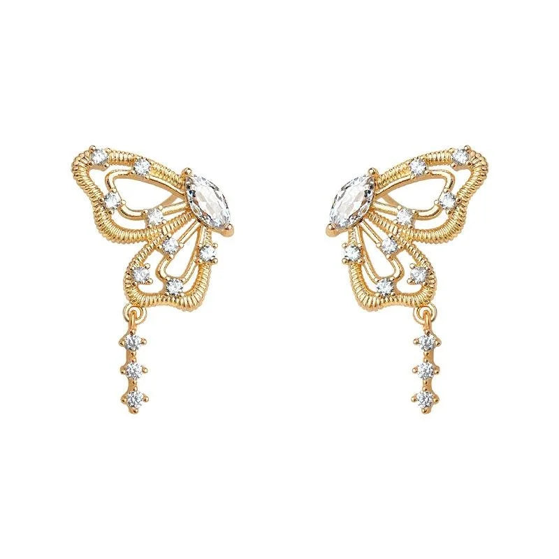 14K Gold Plated Butterfly Micro Pave Zircon Drop Earrings For Women, Elegant Fashion Jewelry