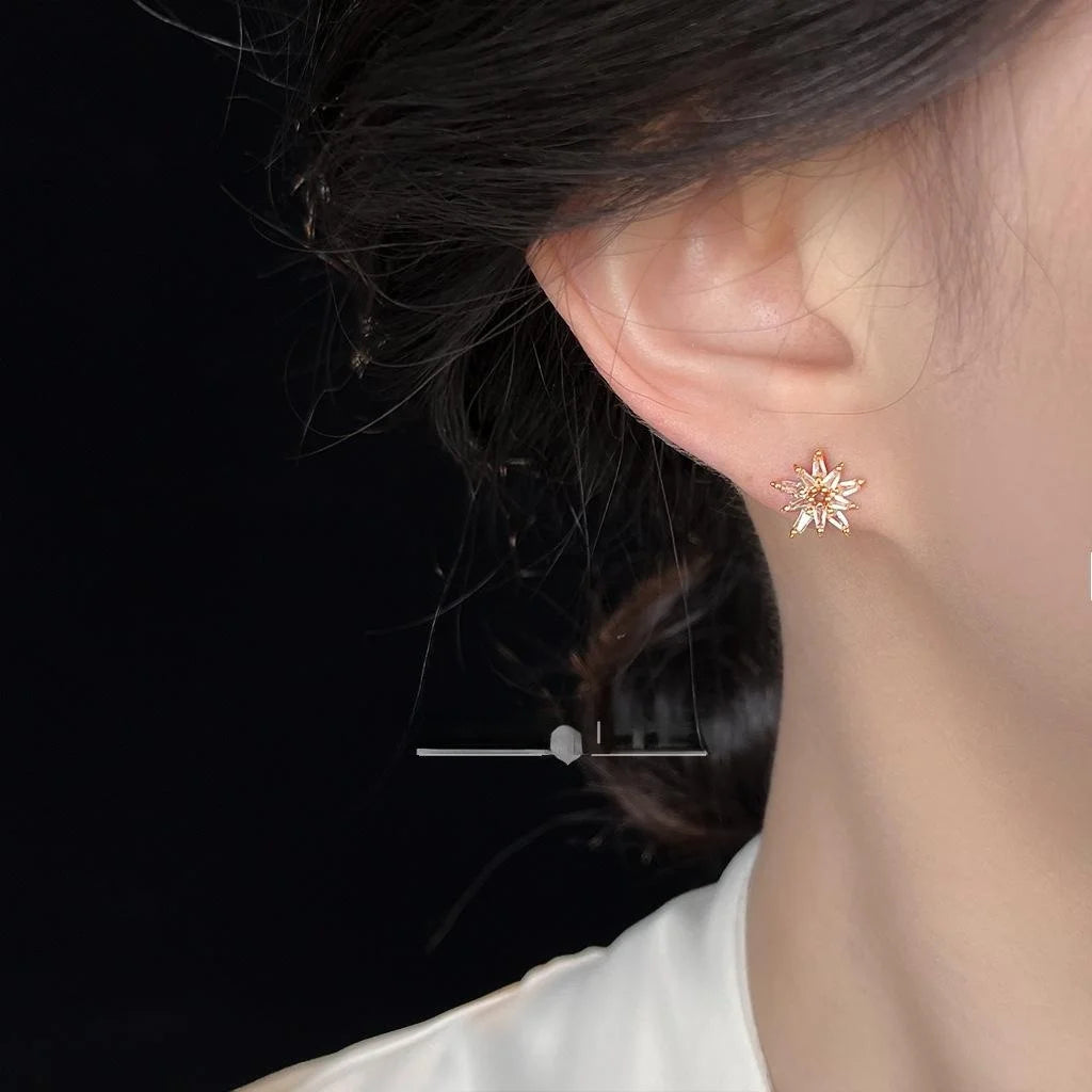 Copper Micro Pave Zircon Star Stud Earrings Minimalist Firework Design For Women