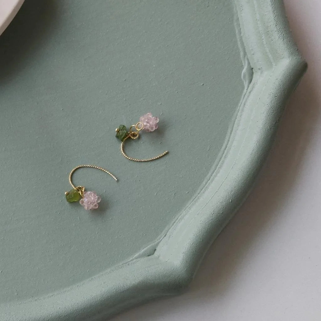 14K Gold Plated Copper Grape Stud Earrings, Handmade Korean Japanese Elegant Fruit Jewelry