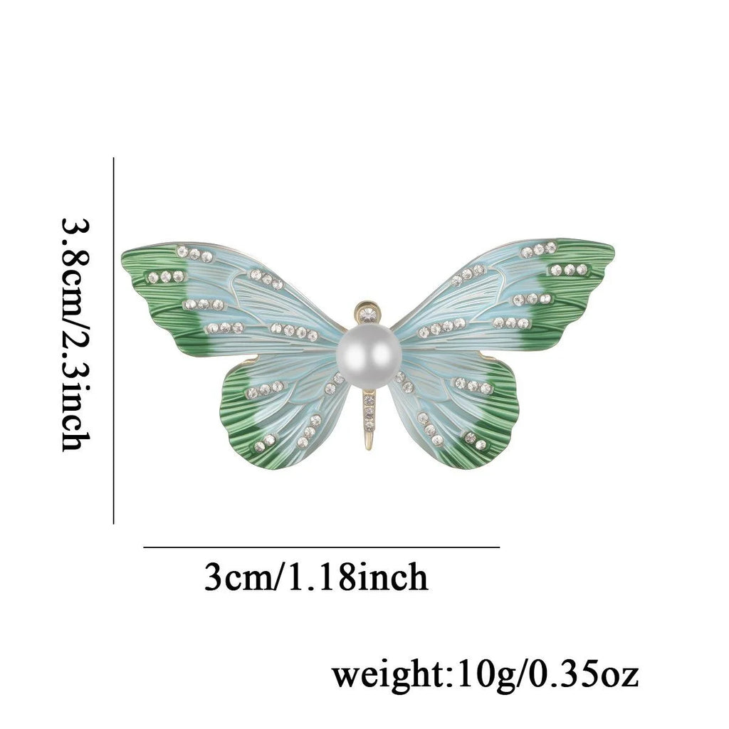 Elegant Gradient Enamel Butterfly Brooch With Pearl And Rhinestone Inlay, Women's Lapel Pin Gift