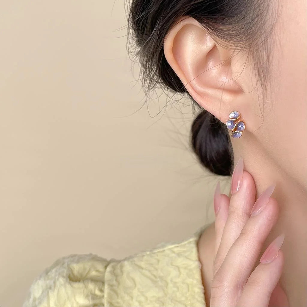 Sweet 14K Plated Copper Enamel Geometric Floral Stud Earrings