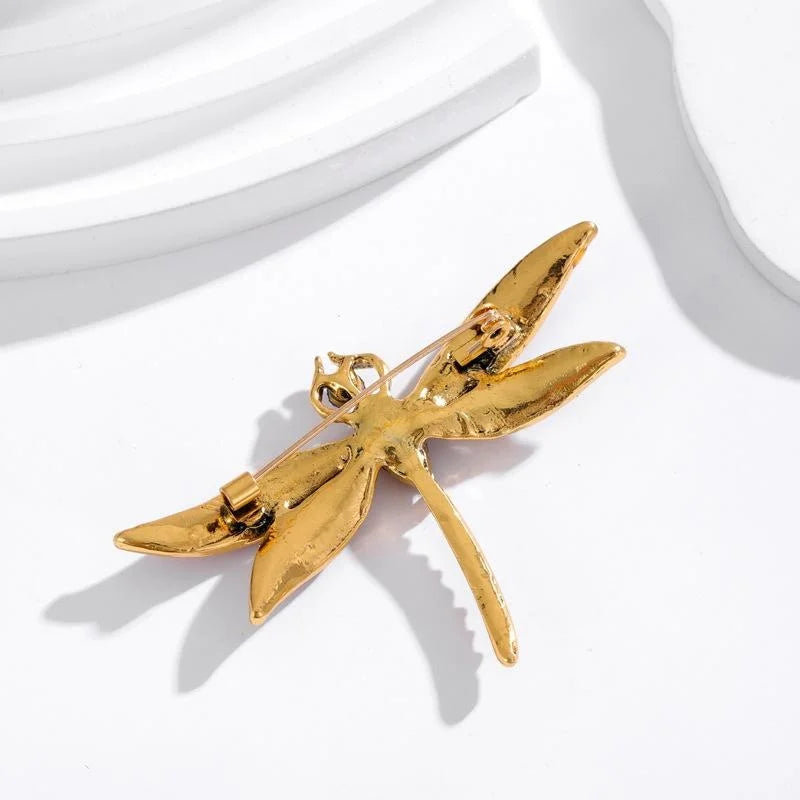 Elegant Dragonfly Rhinestone Alloy Brooch With Pearl Accent, Colorful Insect Lapel Pin Corsage Gift