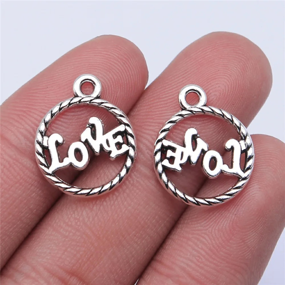 16x16mm 1.3g Antique Silver Zinc Alloy LOVE Letter Charm Pendant for DIY Bracelet Necklace Making