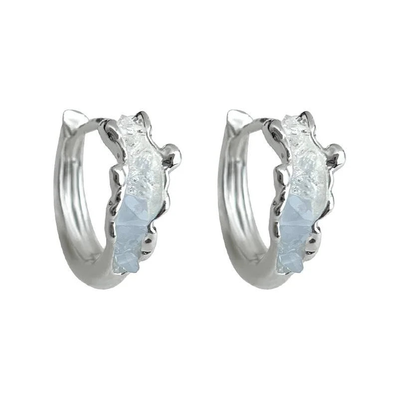 Blue Gradient Glass Crystal Copper Geometric Round Hoop Earrings Light Luxury Trendy Jewelry
