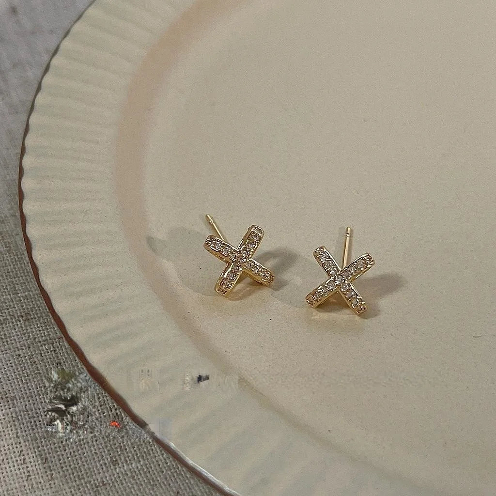 14K Plated Copper Cross Drop Earrings Sweet Cool Geometric Ear Jewelry