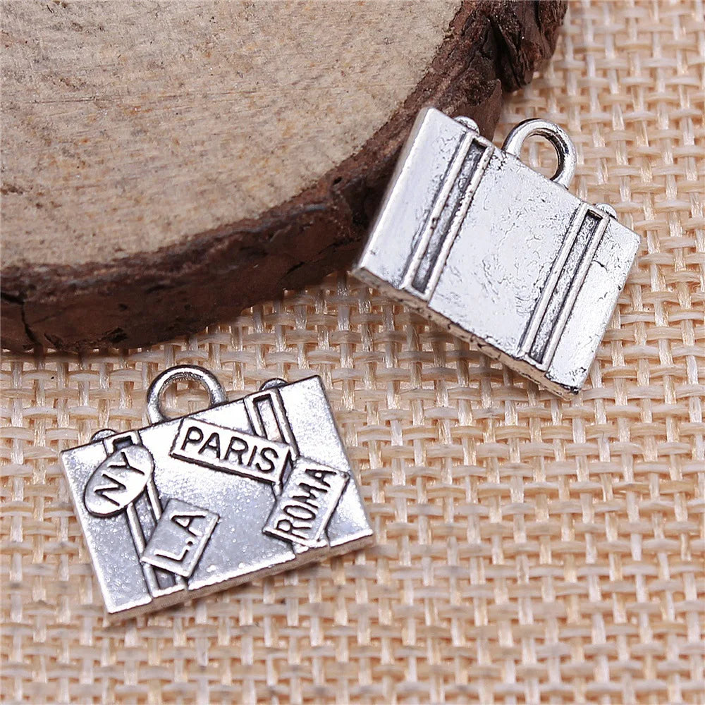 17x15mm 2.6g Multicolor Zinc Alloy Suitcase Charm Pendant for DIY Travel Theme Jewelry Making