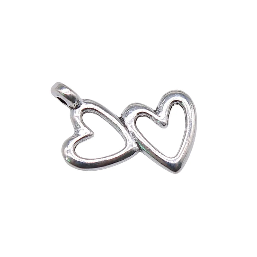 18x16mm 0.8g Antique Silver Zinc Alloy Double Heart Charm Pendant for DIY Necklace Bracelet Making