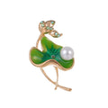 Elegant Lotus Leaf Pearl Brooch With Enamel Alloy Rhinestone Accents, Women's Lapel Pin Corsage Gift
