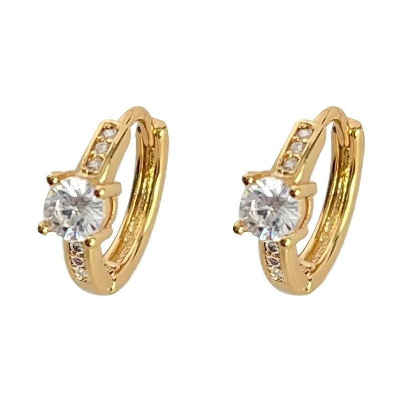 18K Gold Plated Copper Zircon Round Geometric Stud Earrings Light Luxury Everyday Jewelry