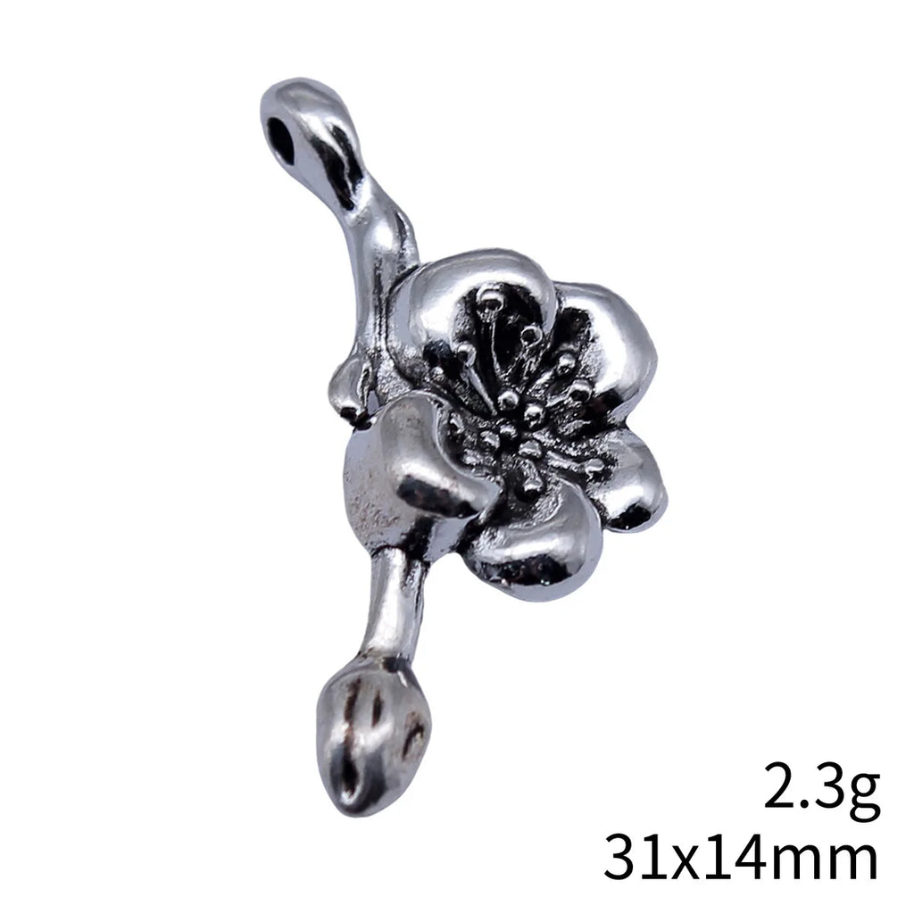 31x14mm 2.3g Antique Silver Zinc Alloy Plum Blossom Branch Charm Pendant for DIY Necklace Jewelry