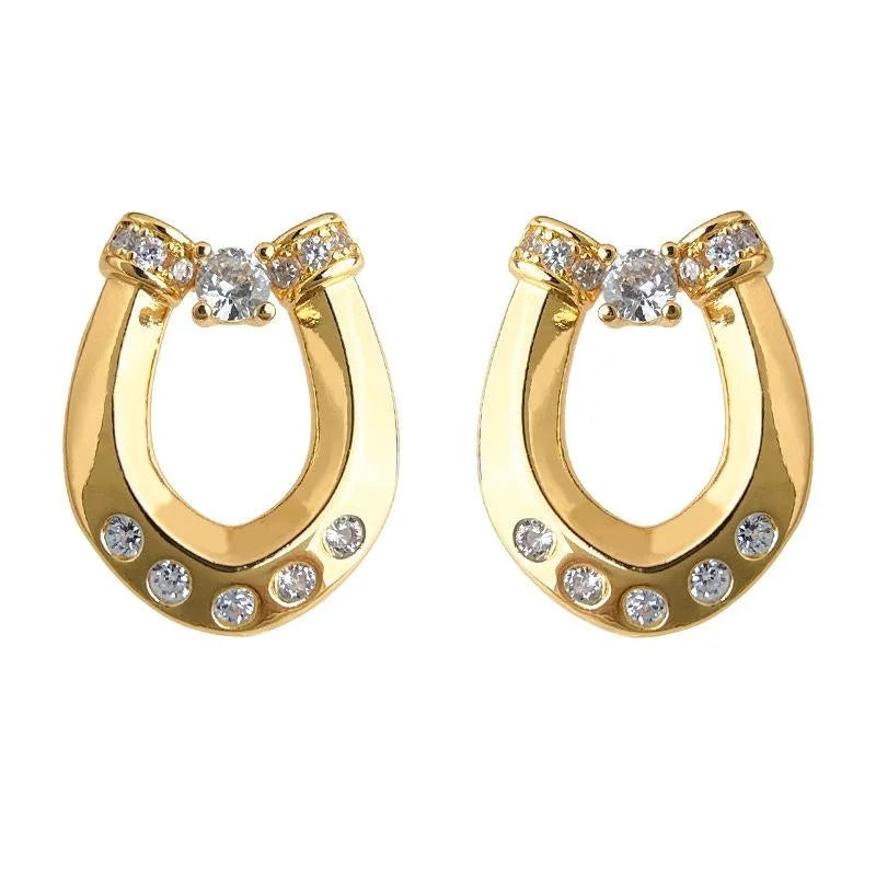 Designer U Shape Horseshoe Micro Pave Zircon Copper Stud Earrings For Fashion OL Style