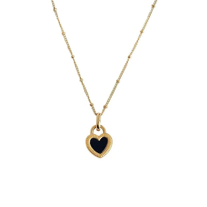 14K Plated Double Sided Black White Shell Heart Collarbone Necklace For Women