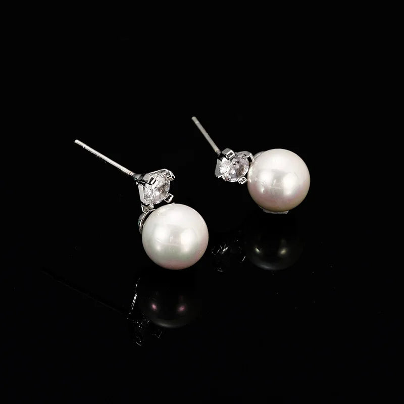 Elegant Alloy Spiral Shell Swirl Pearl Zircon Stud & Clip On No Piercing Ear Cuff Earrings