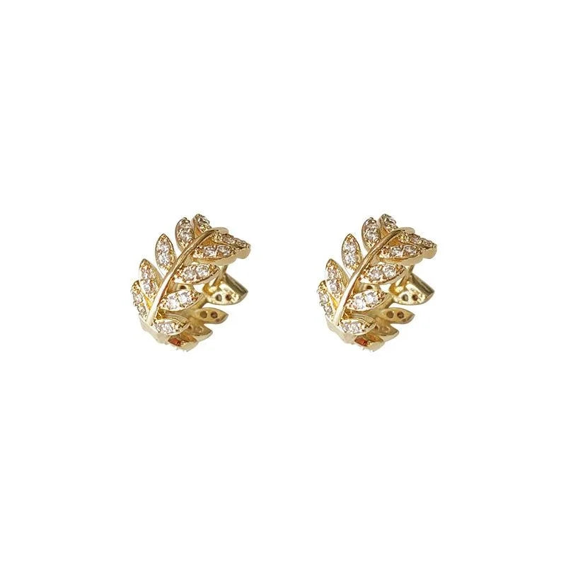 14K Gold Plated Copper Leaf Drop Earrings Micro Pave Zircon Luxury Style