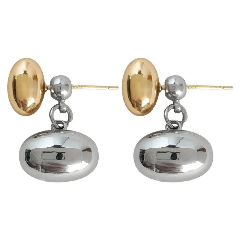 Luxury Oval Geometric Copper Drop Earrings, Two-Way Minimalist Women's Jewelry