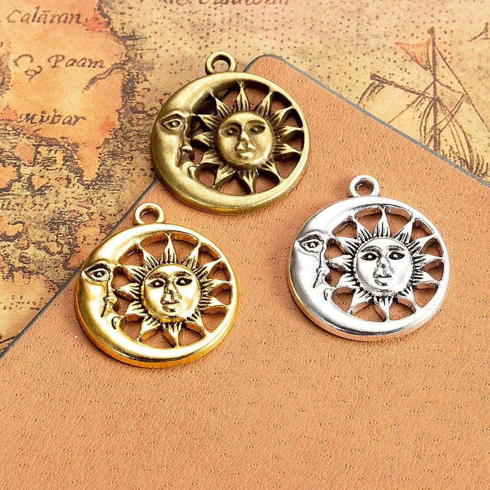 25MM Zinc Alloy Sun Moon Charm Pendant for DIY Necklace Bracelet Jewelry Making