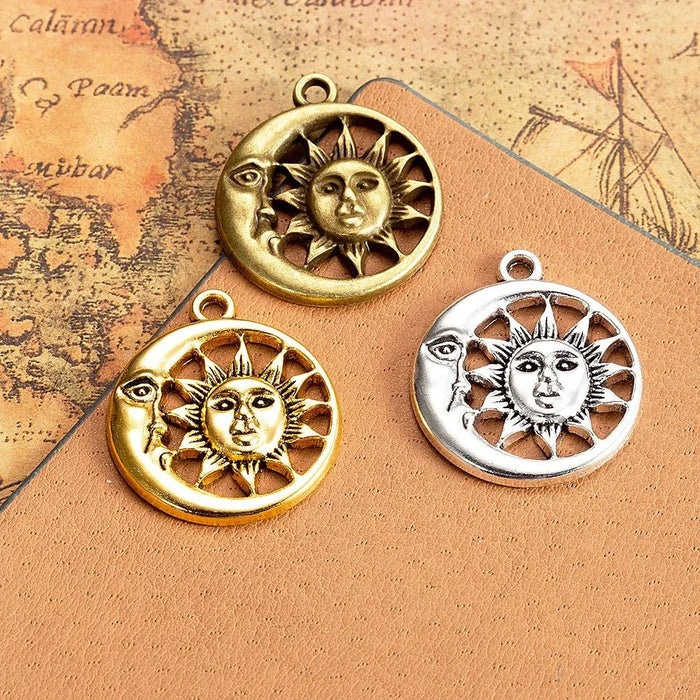 Zinc Alloy Sun Moon Charm Pendant for DIY Necklace Bracelet Jewelry Making — 25mm