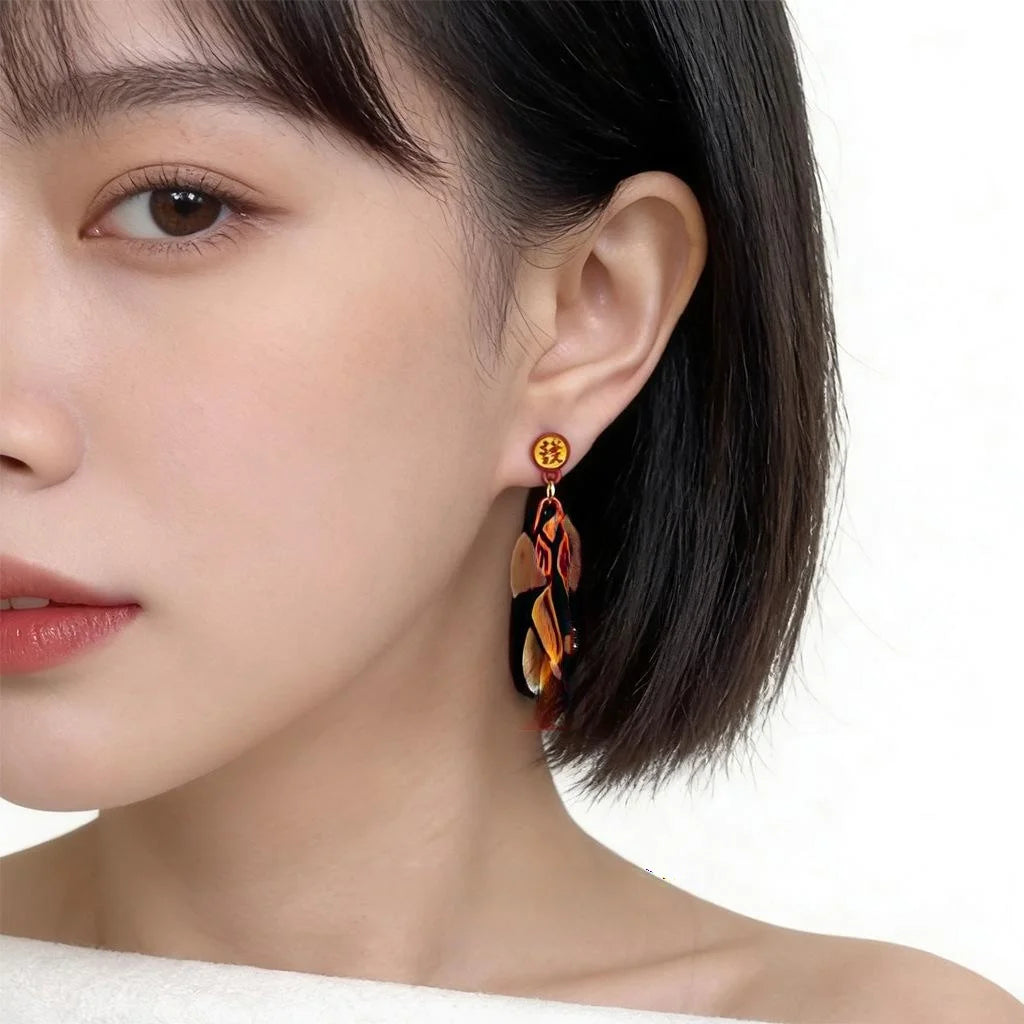 Chinese New Year Copper Enamel Drop Earrings, Geometric Ruyi Auspicious Design