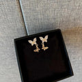 Elegant Copper Micro Pave Zircon Butterfly Stud Earrings, Minimalist Sweet Animal Jewelry