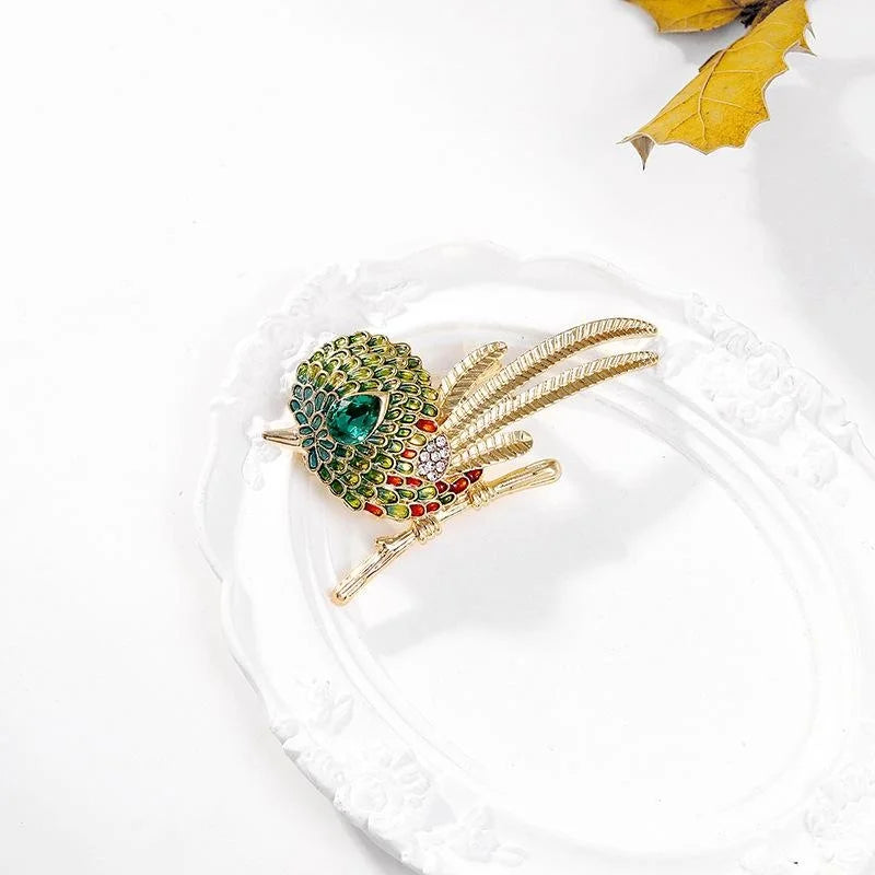 Cute Enamel Bird Brooch With Rhinestone Eye, Gold Alloy Lapel Pin Corsage For Cardigan Dress Gift
