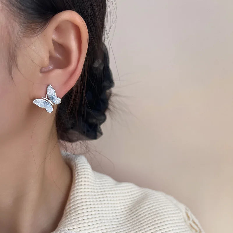 Elegant Gradient Blue Crystal Butterfly Stud & Clip On No Piercing Rhinestone Alloy Earrings