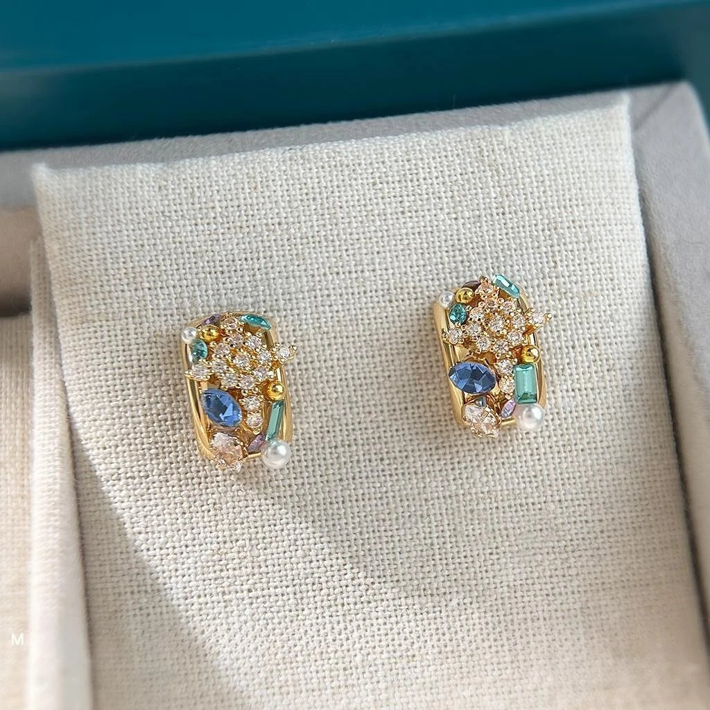 Light Luxury Geometric Quadrilateral Zircon Micro Pave Copper Stud Earrings