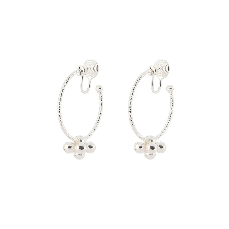 Elegant Silver Alloy Flower Ball Hoop Stud & Clip On No Piercing Spiral Disc Fashion Earrings