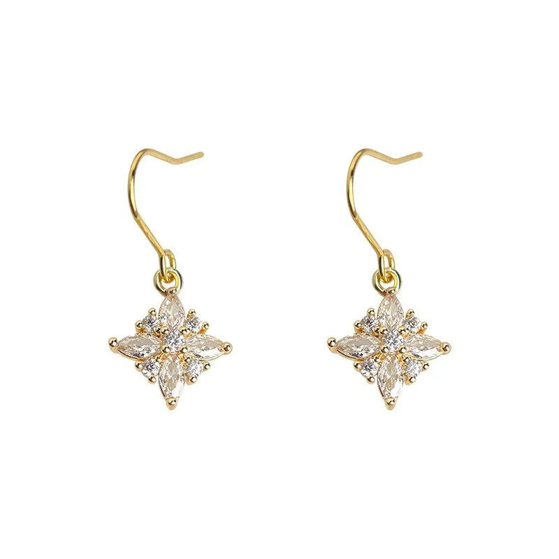 Copper Ice Flower Star Zircon Drop Earrings Light Luxury Floral Geometric Women's Jewelry