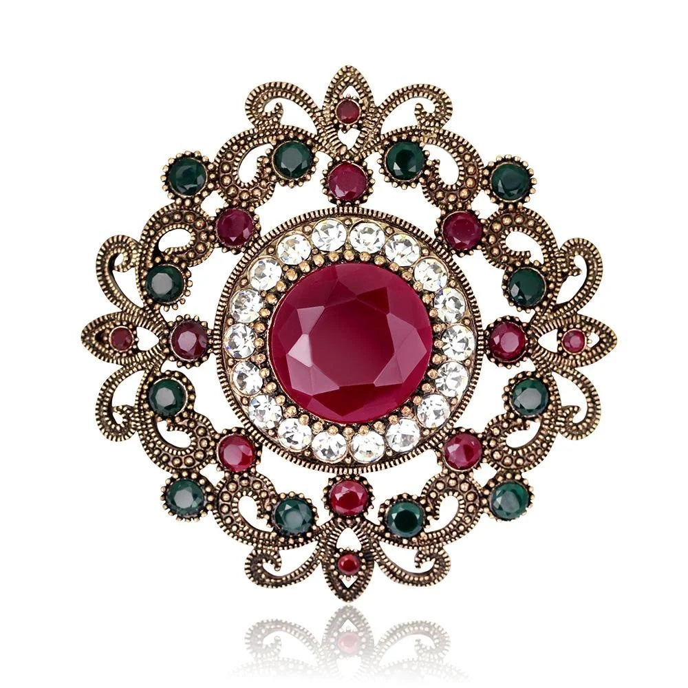 Vintage Luxury Hollow Alloy Rhinestone Brooch With Blue Crystal Center, Women's Lapel Pin Suit Accessory