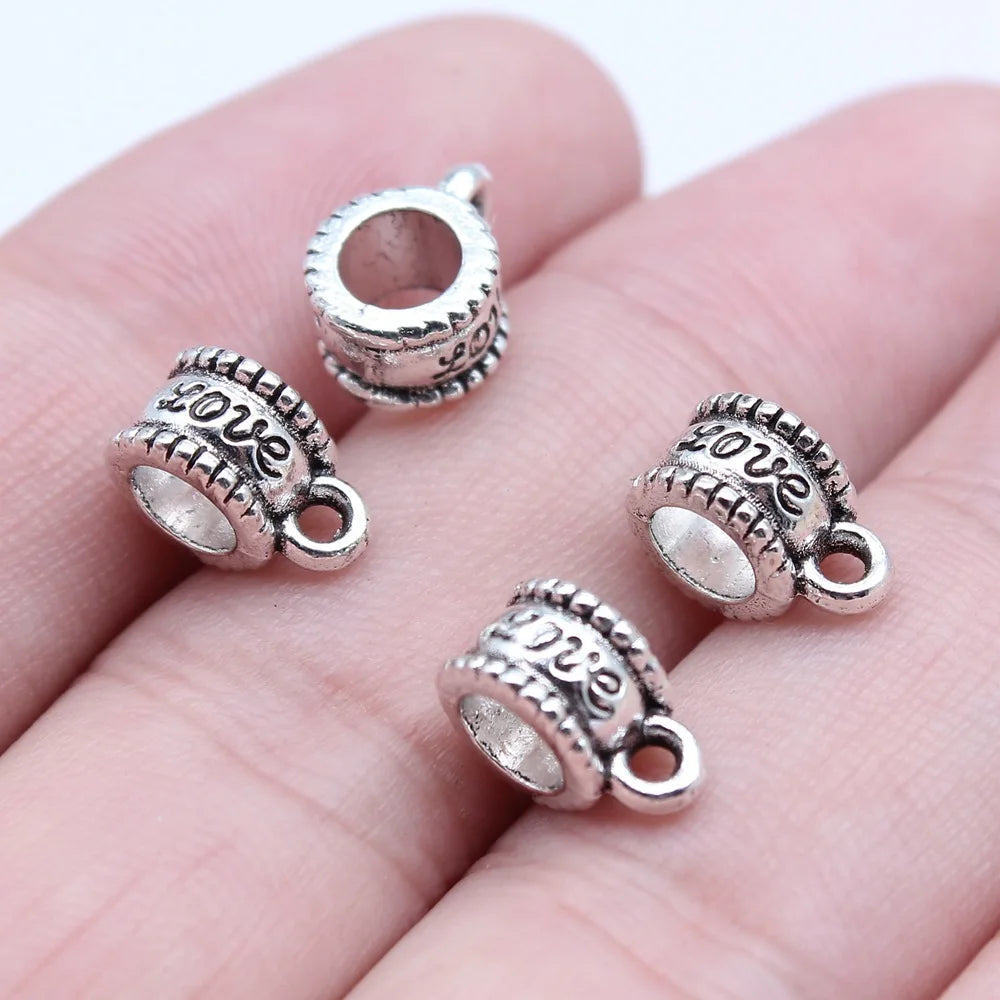 8x11x4mm 0.9g Antique Silver Zinc Alloy LOVE Bail Connector Charm for DIY Pendant Necklace Making