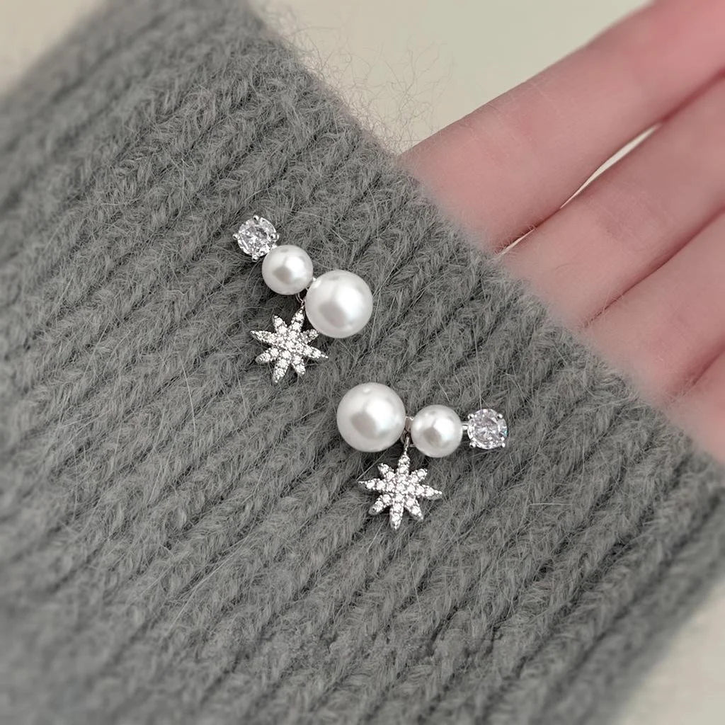 2025 Luxury Geometric Eight Point Star Micro Pave Zircon Copper Stud Earrings, Silver Plated