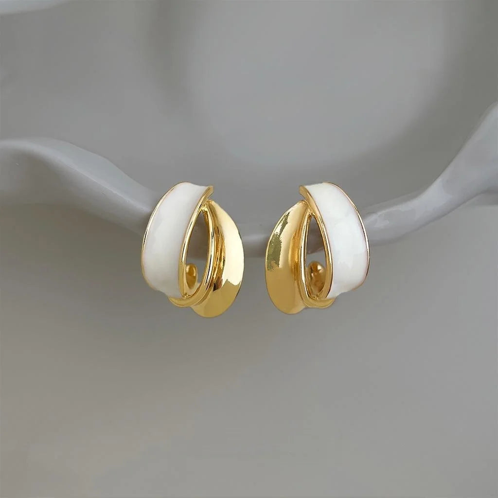 Light Luxury 14K Plated Copper Geometric Ring Stud Earrings