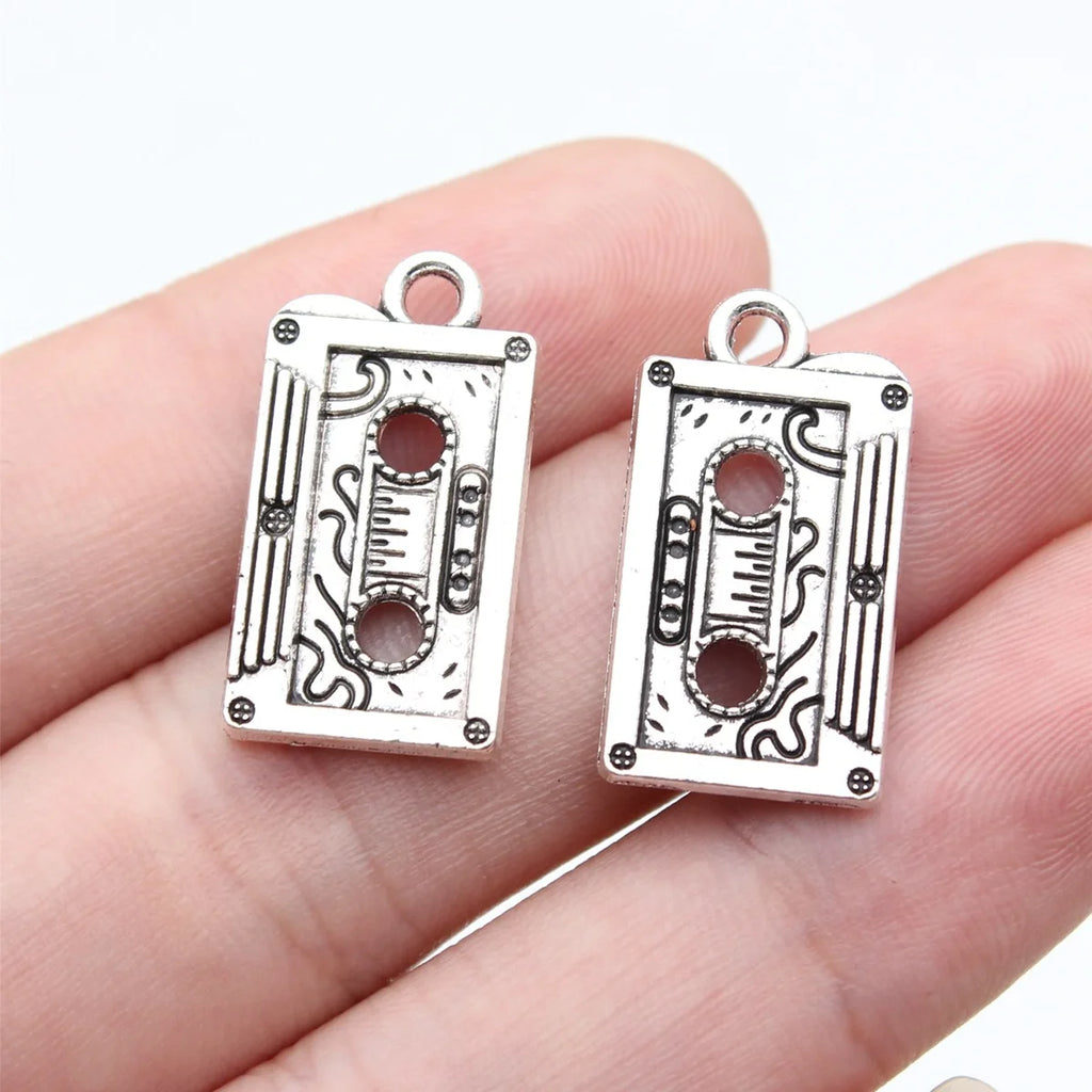 23x12mm 2.2g Antique Silver Zinc Alloy Vintage Cassette Tape Charm Pendant for Retro DIY Jewelry