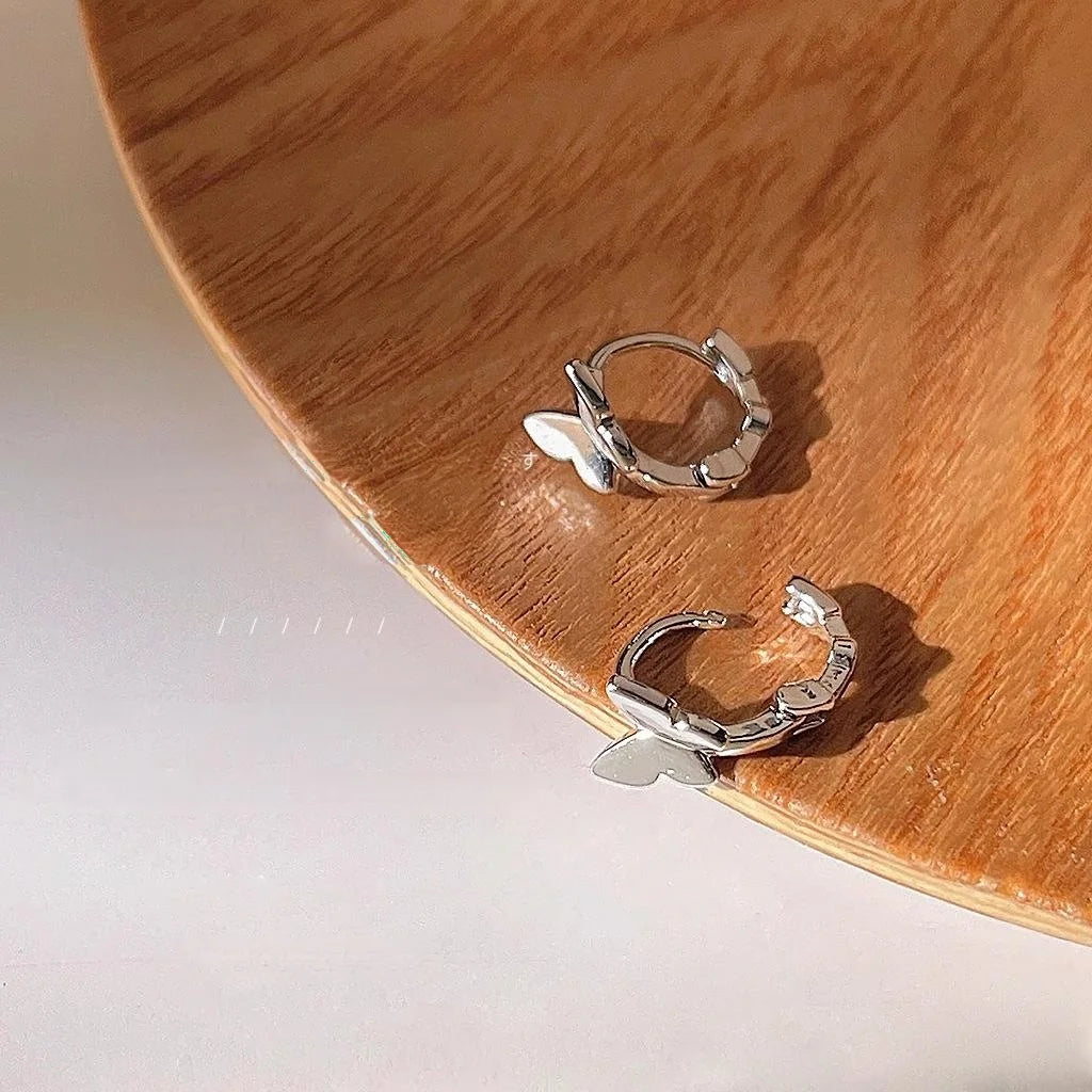Minimalist Silver Tone Copper Butterfly Stud Earrings For Daily Wear