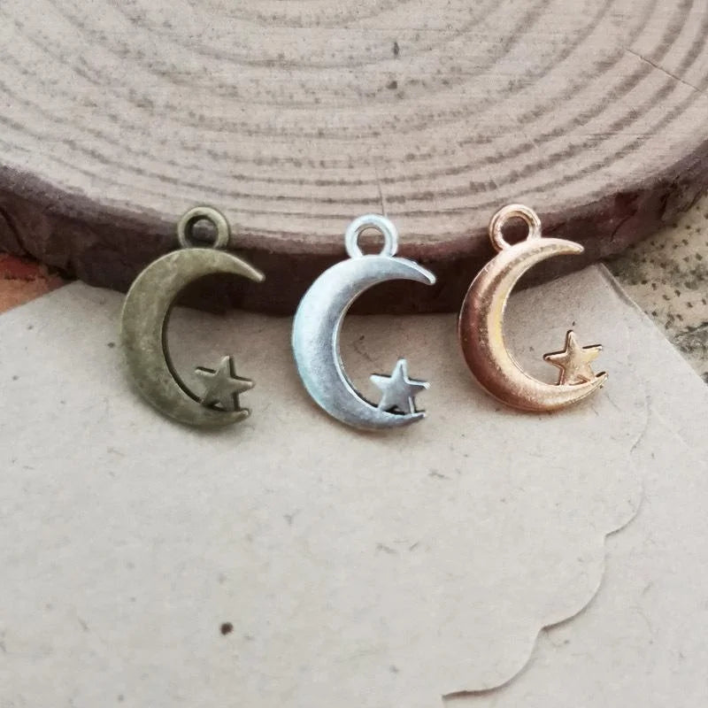 17x11MM Zinc Alloy Moon Double Sided Charm Pendant for DIY Necklace Bracelet Jewelry Making