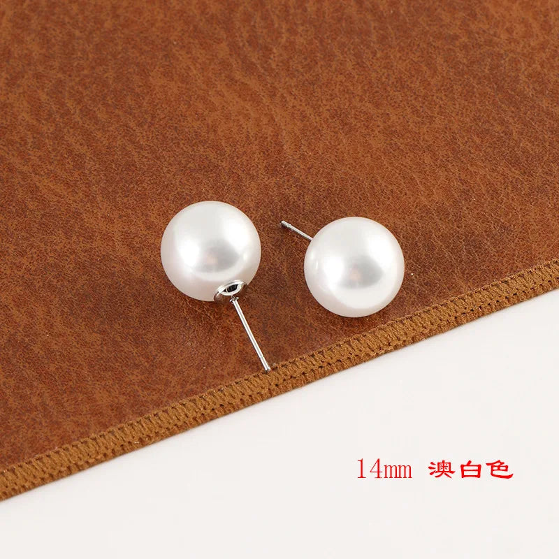 Elegant 14mm White Pearl Ball Stud & Clip On No Piercing Large Round Luxury Women's Fashion Earrings